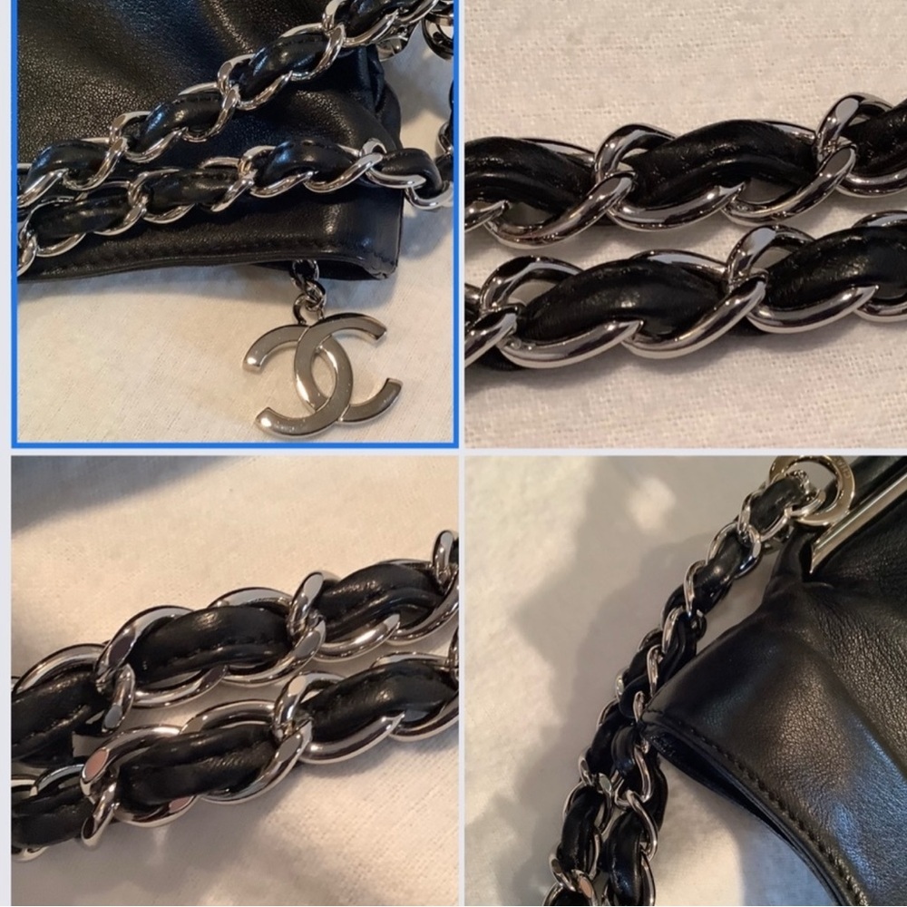CHANEL Women's Large Ultimate Hobo Soft Black Lamb’s Skin w/ Silver Accents EUC - Picture 2 of 15
